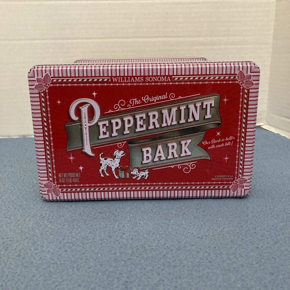 Williams Sonama Peppermint Bark 1 lb/16 oz Tins (Empty) from 2024 - Set‎ of 2